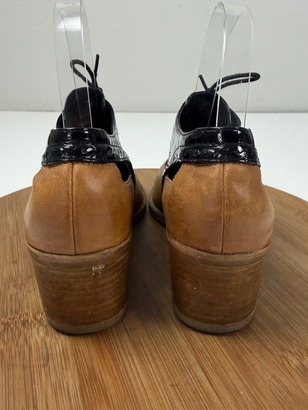 Jeffrey Campbell Ibiza Two-Tone Black and Brown Lace-Up Open-Toe Heel Oxfords - Picture 4 of 10